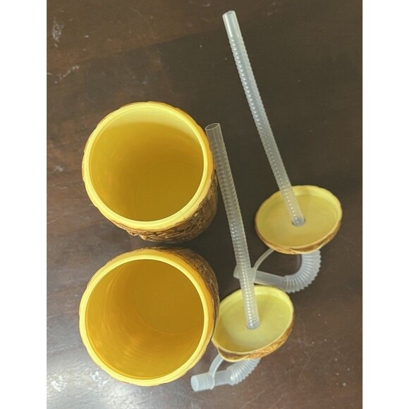 SET 2 Whirley Tiki Plastic Drink Cruise Ship Tumbler Lid Straw Raised Hut Design - Picture 6 of 6